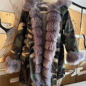 Camouflage Fur-Trimmed Women's Jacket